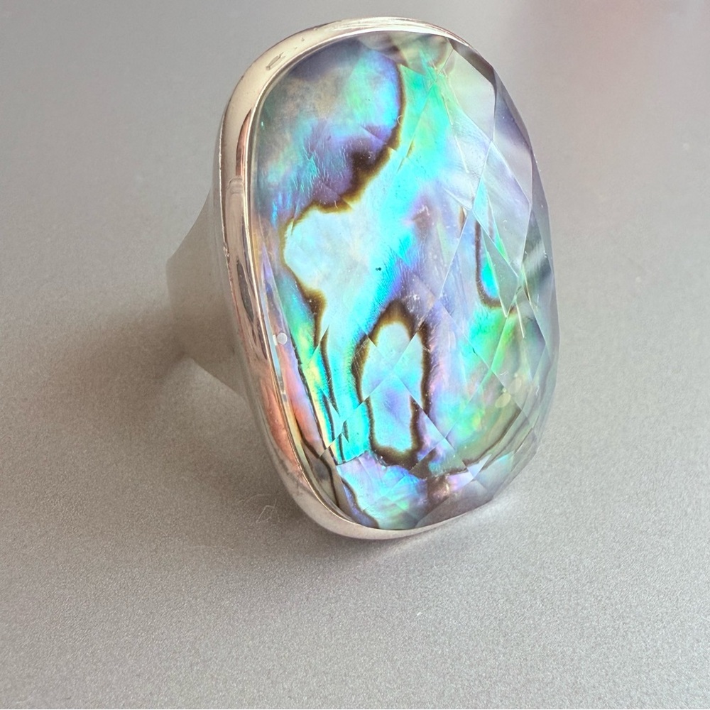 Abalone Shell Triplet Faceted Large Sterling Silv… - image 4